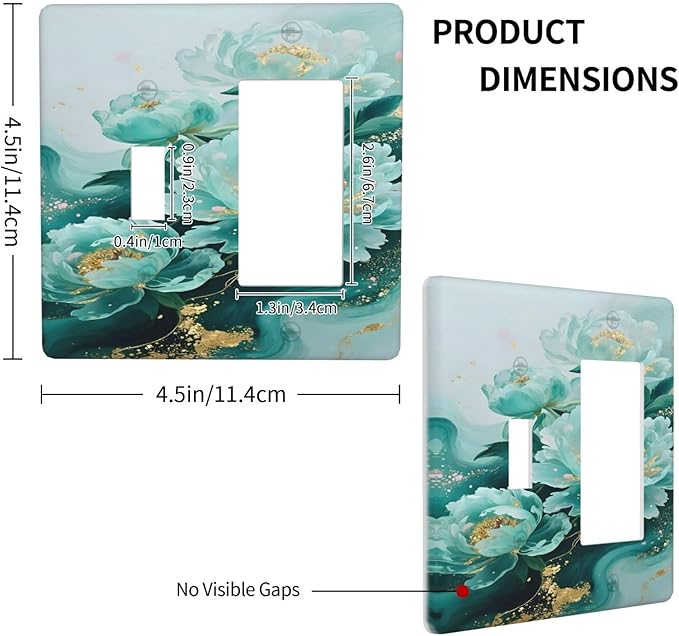 Decorative Outlet Covers Gold Green Floral Gilt Marble Flower 2-Gang Combo Light Switch Cover Plate Single Toggle/Rocker Wall Plate Plug Switch Plate Covers for Bathroom Decor