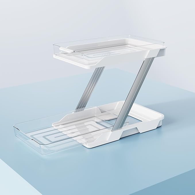 1 Pack Bathroom Organizers and Storage - Multi-Purpose,2-Tier Clear Pull Out Organization for Bathroom,Under Sink,Kitchen,Vanity,Countertop,Cabinet,Pantry & Medicine Cabinet,White