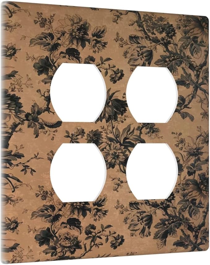 Decorative Switch Plate Covers Vintage Floral Botanical Brown Background 2 Gang Outlet Covers Double Duplex Light Switch Cover Plate Gfci Wall Plate for Bathroom Bedroom Decor