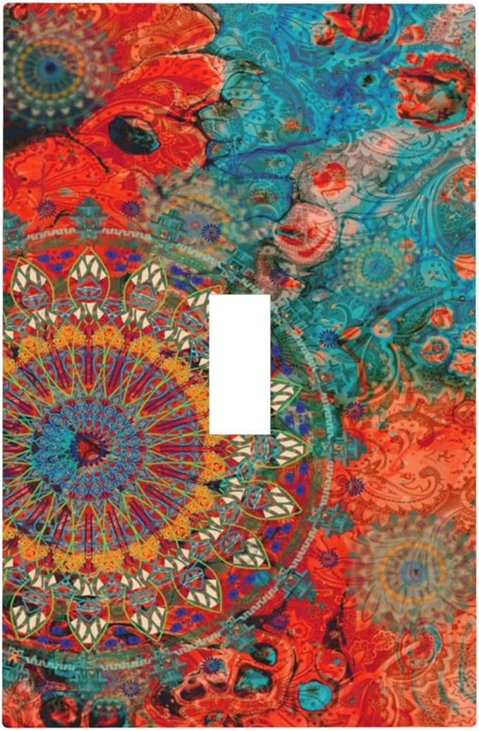 Light Switch Cover Abstract Mandala Flowers 1 Gang Wall Plate Cover Vintage Colorful Floral Single Toggle Outlet Covers Decorative Switchplate Electrical Faceplate for Bathroom Bedroom Decor