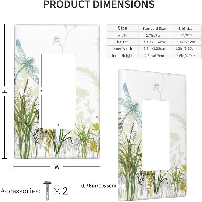 Wild Flower Dragonfly 1 Gang Single Rocker Light Switch Cover Plates Decorative Electric Outlet Covers Decorator Wall Switch Plate Receptacle Plug Covers 4.6 * 2.8 Inches