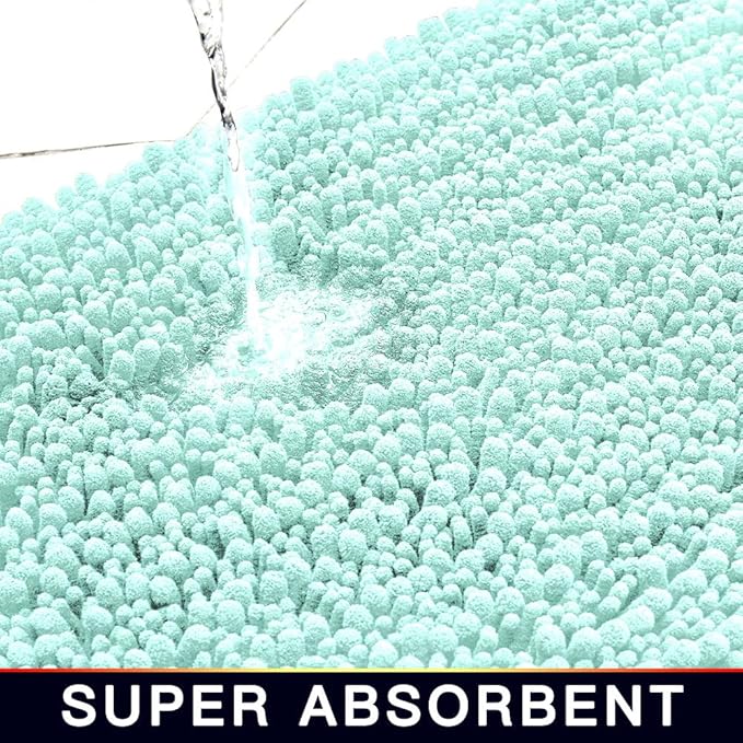 Walensee Bathroom Rug Non Slip Bath Mat (36x24 Inch Spa Blue) Water Absorbent Super Soft Shaggy Chenille Machine Washable Dry Extra Thick Perfect Absorbant Best Large Plush Carpet for Shower Floor