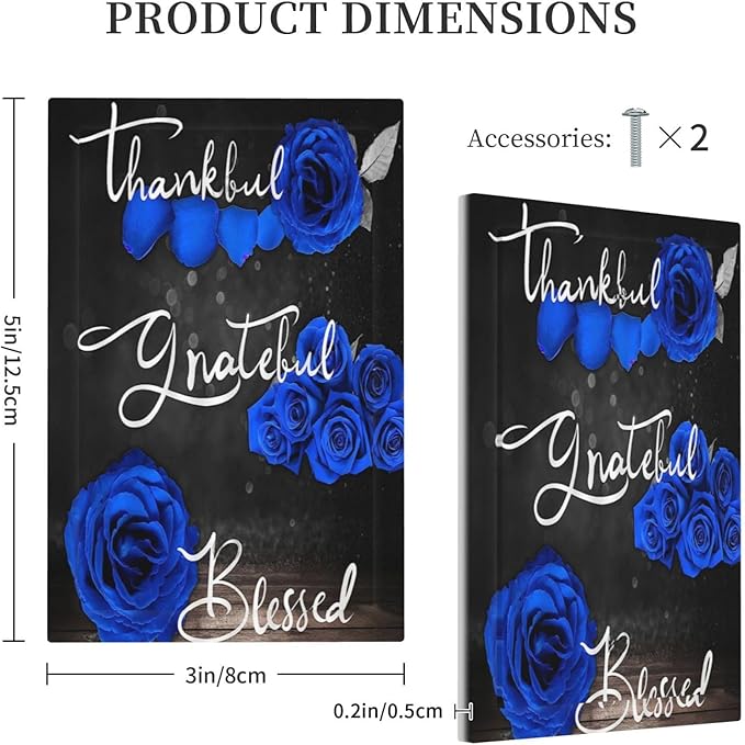 Blue Rose Thankful Blessed Romantic Royal Floral Wall Plate 1-Gang No Blank Device Electrical Outlet Covers Decorator Electric Receptacle Faceplate for Kitchen Bathroom Home Decor, SPSHIAN20230626