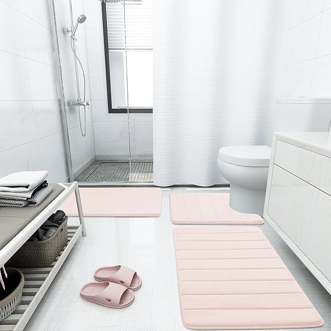 Buganda Memory Foam Bath Mat, 70" x 24", Ultra Soft and Non-Slip Bathroom Rugs, Water Absorbent and Machine Washable Bath Rug Runner for Bathroom, Shower, and Tub, Pink