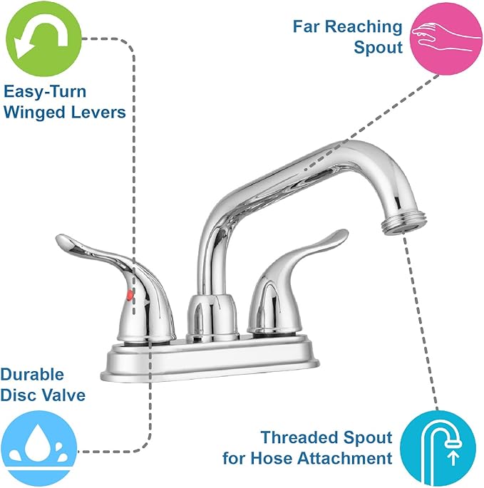 Pacific Bay Treviso Utility Laundry Sink Faucet - Threaded Brass Spout Hose End, Swivel Spout, 2-Handle Levers, Centerset (Chrome Plated)