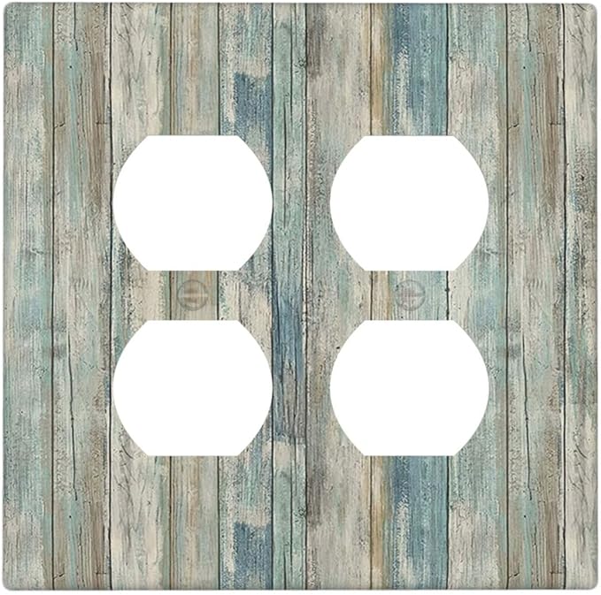 Rustic Distressed Vintage Wood Panel Grain Outlet Covers 2-Gang Duplex Light Switch Cover Plate Decorative Gfci Wall Plate Electrical Receptacle Switchplate Plug Faceplate for Bathroom Decor