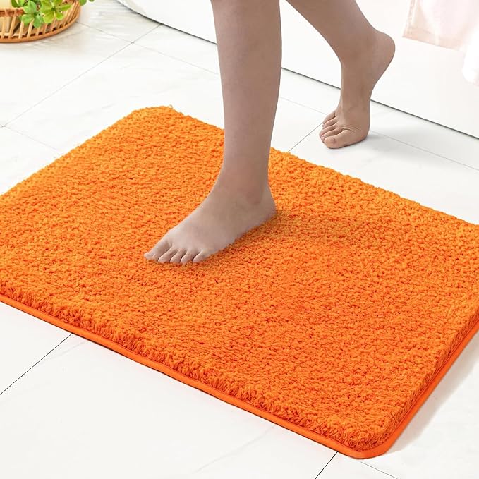 MIULEE Orange Bathroom Rugs Non Slip Bath Mat 24'' x 48'' Shaggy Soft Bath Rug Plush Microfiber Absorbent Water for Shower Tub Machine Washable