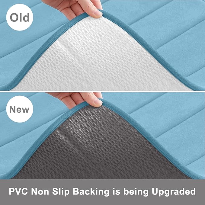 Buganda Memory Foam U-Shaped Contour Toilet Rugs, Non Slip Absorbent, Thick Soft Washable Bathroom Mat, Floor Carpet Bath Rugs Mat for Toilet Base (20" x 20", Blue)