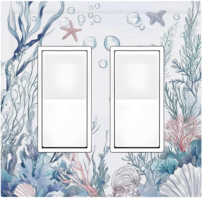 Decorative Outlet Covers Ocean Coral Seahorse Seashell Starfish 2 Gang Double Gfci Rocker Electrical Wall Panels Light Switch Cover Plate For Bathroom Home Decor