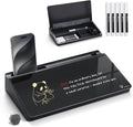 TOWON Small Compact Glass Desktop Whiteboard with Storage – 12 x 7 in Dry Erase Board for Desk, Home Office, School | Includes 5 Markers, Eraser & Holder | Space-Saving Organizer, Aesthetic Black
