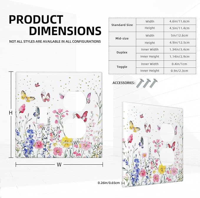 Wallplates Watercolor Floral Butterfly Colorful Wildflower 1 Toggle 1 Duplex Switch Plate Electrical Gfci Faceplate Decorative Light Switch Covers For Bed Room Living Room Decor