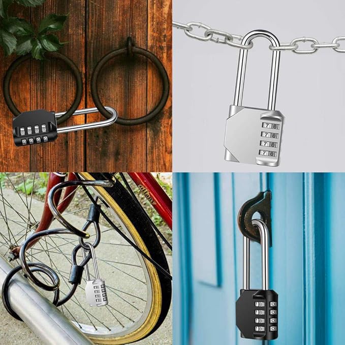 2 Pack disecu 2.6 Inch Long Shackle Combination Lock, 4 Digit Outdoor Waterproof Padlock for School Gym Locker, Sports Locker, Storage Unit, Gate, Fence, Toolbox, Cabinet (Black and Silver)