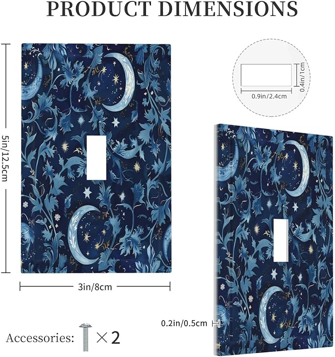 Decorative Light Switch Cover Vintage Moon And Flowers Decor Floral William Morris 1 Gang Single Toggle Device Electrical Faceplate Switchplates Decorator Outlet Wall Plate for Bedroom