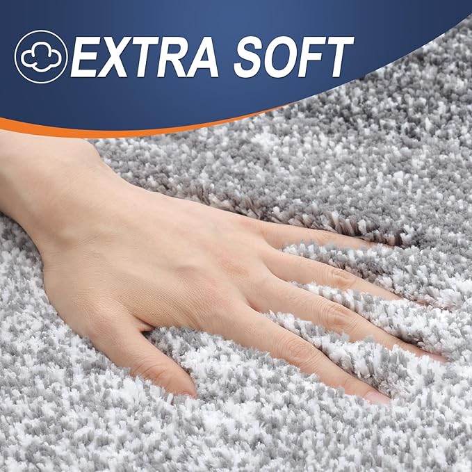 OLANLY Bathroom Rug Set 2 Piece, Soft Absorbent Microfiber Bath Mats and U-Shaped Contour Toilet Rug, Non-Slip, Machine Wash Dry, Plush Shaggy Bath Mats for Bathroom (24"x16"+24"x20", Grey)