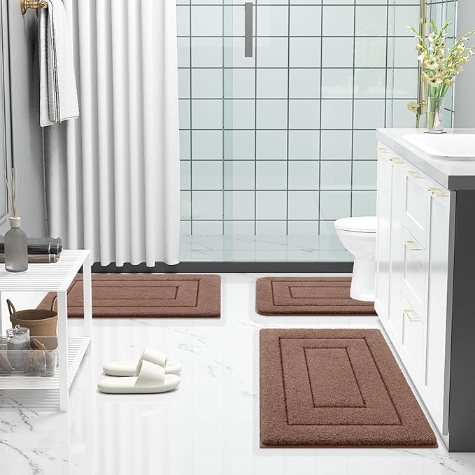 Buganda Bathroom Rugs, 59" x 20", Soft and Absorbent Microfiber Bath Rugs, Non-Slip Shaggy Shower Carpet, Machine Wash Dry Bath Mats for Bathroom Floor, Tub and Shower, Brown