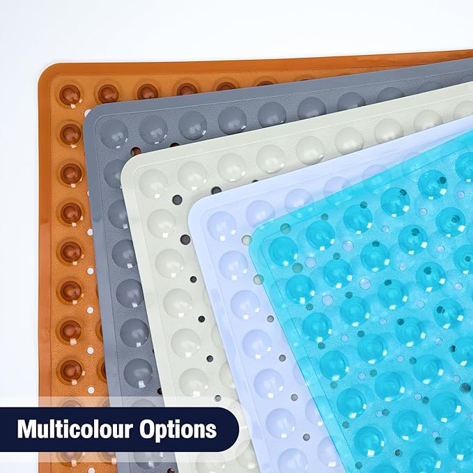 Black Square Shower Bathtub Mat Non Slip 21x21 Inch, Soft Bath Mat for Inside Shower Tub, Shower Stall Mats for Bathroom Floor, Big Suction Cups Drain Holes, Easy Washable and Dry, BPA-Free