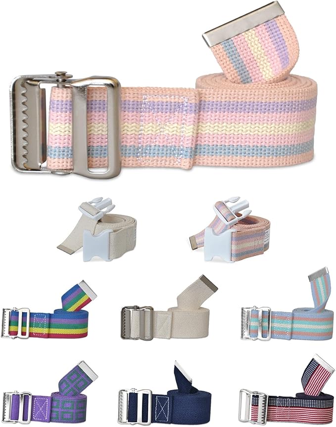 NYOrtho Metal Buckle Gait Belt - Adjustable Machine Washable Strong and Durable Material Latex Free, Pastel, 54"