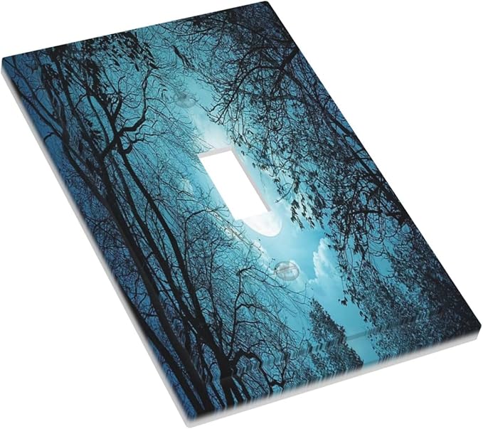 Light Switch Cover Teal Full Moon Forest 1 Gang Wall Plate Cover Turquoise Single Toggle Outlet Covers Decorative Switchplate Electrical Faceplate for Bathroom Bedroom Decor