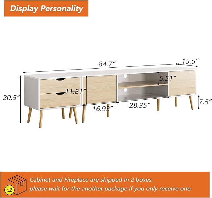 TV Stand for TVs up to 90 Inch, Entertainment Center for 80 90 95 inch TV Console Table with 2 Storage Cabinets & 2 Drawers for Living Room Bedroom