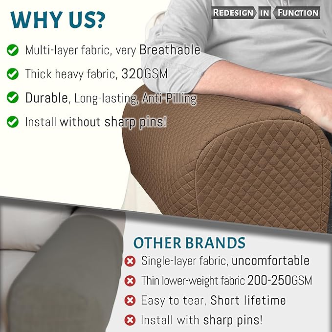 Roytub Couch Arm Covers, Sofa Arm Covers, Stretch Armrest Cover for Sofas, Armchair, Loveseat, Recliner, Sofa armrest Cover, Arm Chair Covers Set of 2 (Large, Coffee)
