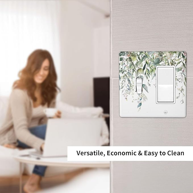Sage Green Watercolor Eucalyptus Leaves Floral Flowers Outlet Covers 1 Toggle 1 Rocker Combination Decorative Wall Plate Electrical Switch Plates Light Switch Cover Plate for Farmhouse Bed Room Decor