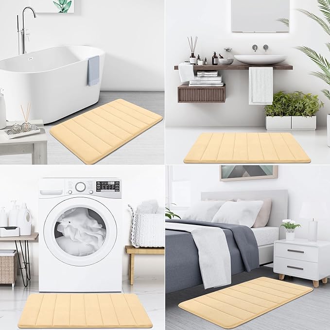Buganda Memory Foam Bath Mat, 35.4" x 24", Ultra Soft and Non-Slip Bathroom Rugs, Water Absorbent and Machine Washable Bath Rug Runner for Bathroom, Shower, and Tub, Gold