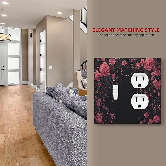 Wallplates Dark Background Red Rose Leaf 1 Toggle 1 Duplex Switch Plate Electrical GFCI Faceplate Decorative Light Switch Covers for Bedroom living Room Decor