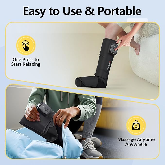 Comfytemp Air Compression Therapy Device K1011, Cordless Leg Massager for Circulation and Pain Relief, Portable Foot and Calf Massage Boot, Christmas Gift for Dad Men Mom Women Seniors (1 Pack)