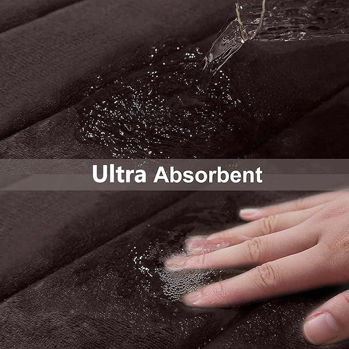 Buganda Memory Foam U-Shaped Contour Toilet Rugs, Non Slip Absorbent, Thick Soft Washable Bathroom Mat, Floor Carpet Bath Rugs Mat for Toilet Base (24" x 20", Brown)