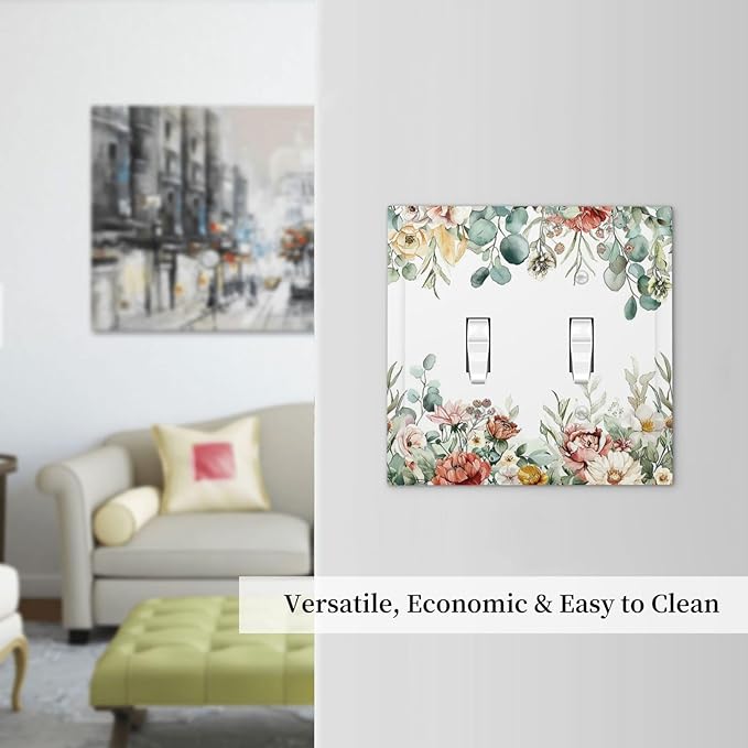 Decorative Switch Plates Vintage Boho Floral Leaves Rustic Sage Botanical 2 Gang Double Toggle Outlet Light Switch Cover Wall Plate Electrical Faceplate for Bedroom Home Decor