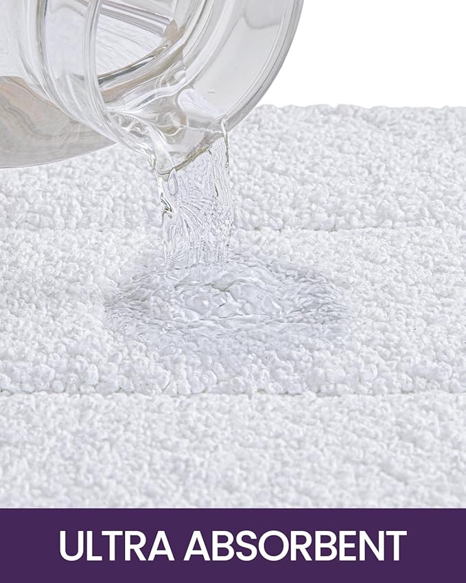 DEXI Bathroom Rug Set 4 Piece 32x20, Non Slip Washable Bath Mat for Shower Floor, Absorbent Soft Bathmat with Rubber Backing, Quick Dry Microfiber Carpet, White