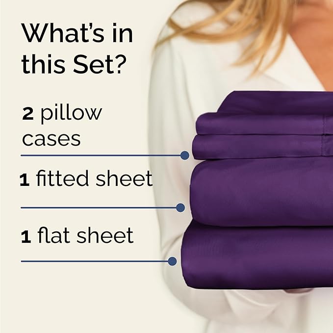Twin 4 Piece Sheet Set - Cooling & Breathable Bed Sheets - Hotel Luxury Bed Sheets for Women, Men, Kids & Teens - Comfy Bedding w/Deep Pockets & Easy Fit - Soft & Wrinkle Free - Twin Purple Sheets