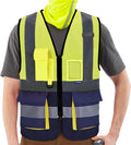 A-SAFETY High Visibility Mesh Safety Reflective Vest with Pockets and Zipper,Hi Vis Viz Reflective Safety Vest(Yellow&Navy Mesh S)