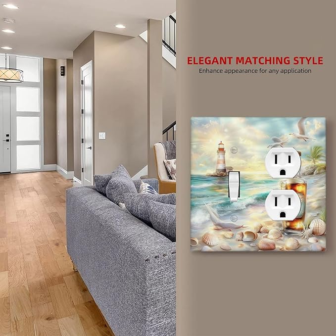 Wallplates Beach Ocean Lighthouse Seashells 1 Toggle 1 Duplex Switch Plate Electrical Gfci Faceplate Decorative Light Switch Covers For Bed Room Living Room Decor