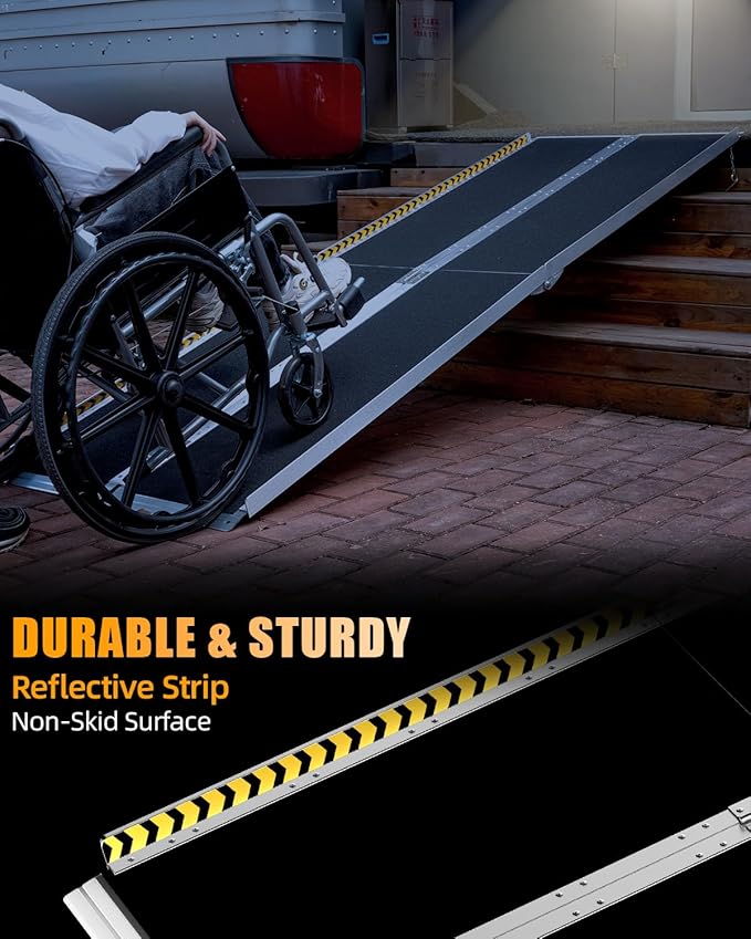 VNN Portable Wheelchair Ramp 8FT, Seamless Non-Slip Aluminum Ramps for Wheelchairs for Home, Handicap Wheelchair Ramps for Home Steps, Aluminum Loading Dock Plates