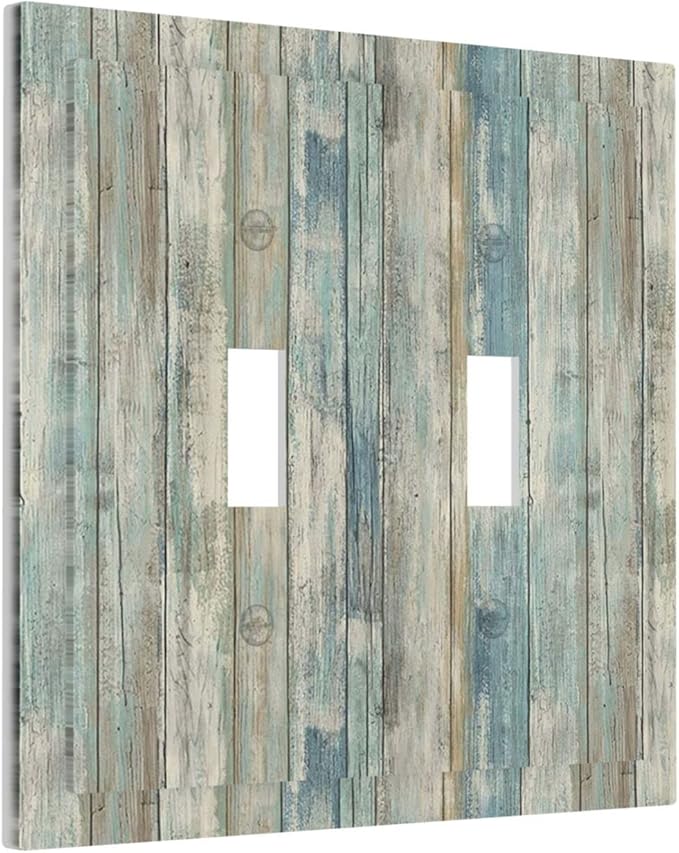 Tea Vintage Wood Plank Distressed Grain Rustic Shiplap Board Double Toggle Light Switch Cover Decorative 2-Gang Wall Plate Cover Dual Device Electrical Switchplate for Farmhouse Bathroom Decor