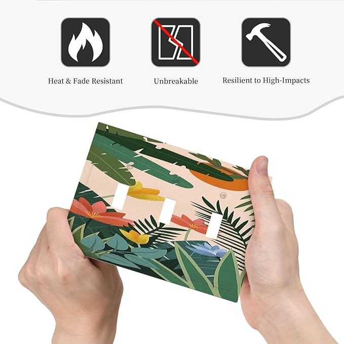Decorative Switch Plates Boho Tropical Plant Floral Pattern 3 Gang Wall Plate Triple Toggle Light Switch Cover Faceplate Electrical Wall Panels for Bedroom Cabin Decor