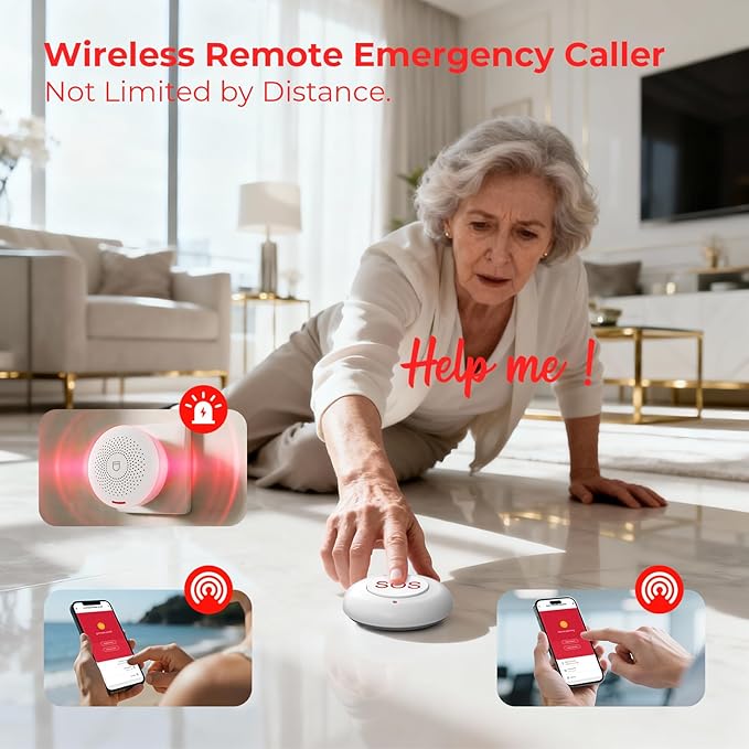 Caregiver Call Button Wireless Call Button for Elderly at Home,WiFi Panic Button,Life Alert Systems for Seniors No Monthly Fee (whiter1)