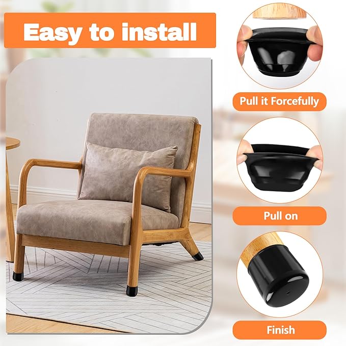 16pcs Chair Leg Protectors for Carpet, Round Bar Stools Feet Glides Covers Caps Furniture Foot Sliders with Plastic Pads, Damage-Free Move on Carpets (Fit:5/8"~13/16", Black)