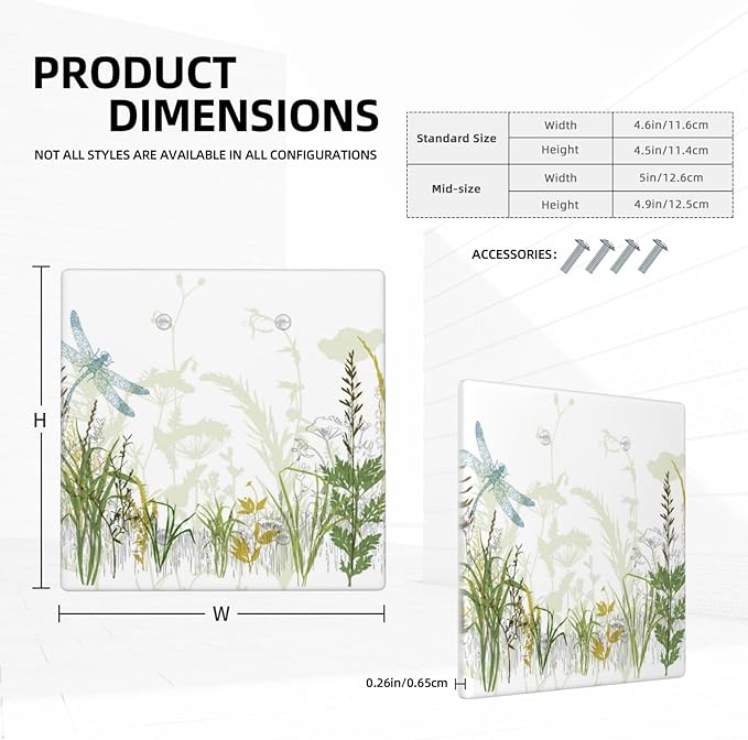 Wild Flower Dragonfly 2 Gang Blank Light Switch Cover Plates Decorative Electric Outlet Covers Decorator Wall Switch Plate Receptacle Plug Covers 4.6 * 4.5 Inches