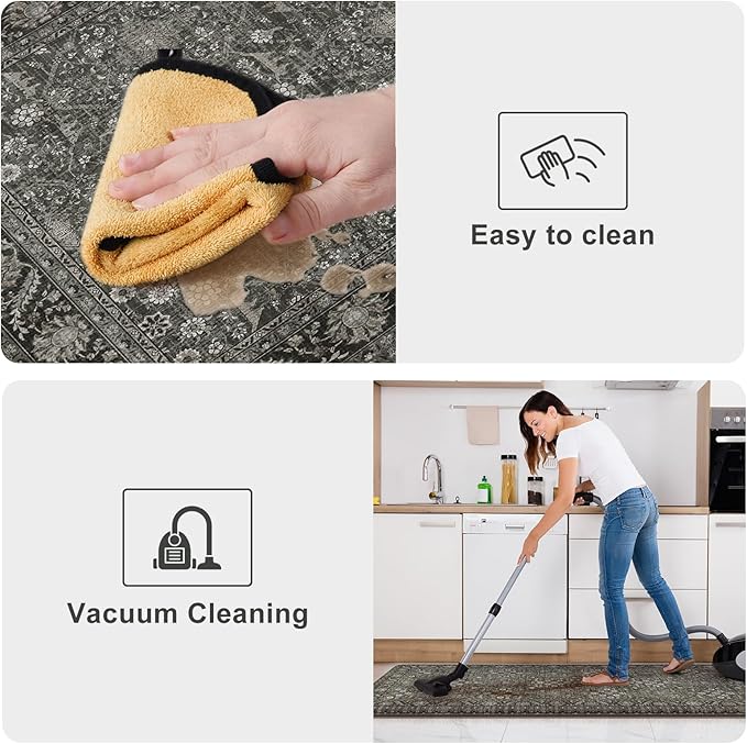 KIMODE Anti Fatigue Kitchen Mats 20"x59"+20"x32", Boho Vintage Kitchen Floor Mats Non Slip, Waterproof Kitchen Mat for Floor, Farmhouse Comfort Standing Mat for Laundry Office Sink Desk Green/Grey