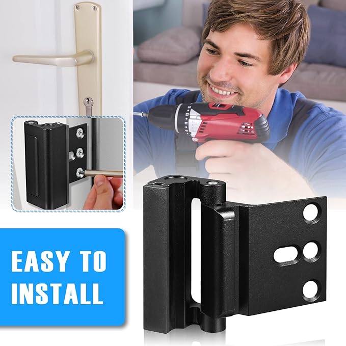 4Pack Home Security Door Reinforcement Lock, Childproof Safety Door Lock Latch Inside Stopper, Add High Security to Prevent Home Unauthorized Entry, Aluminum Construction Finish Black