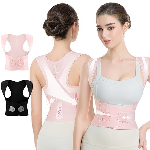 babaka Posture Corrector for Women, Invisible Lightweight Adjustable Back Brace for Upper and Lower Back Pain Relief, Hunchback, Hump, Scoliosis, Thoracic, Spine Corrector Under Clothes (Pink, Small, Waist: 25''-30'')