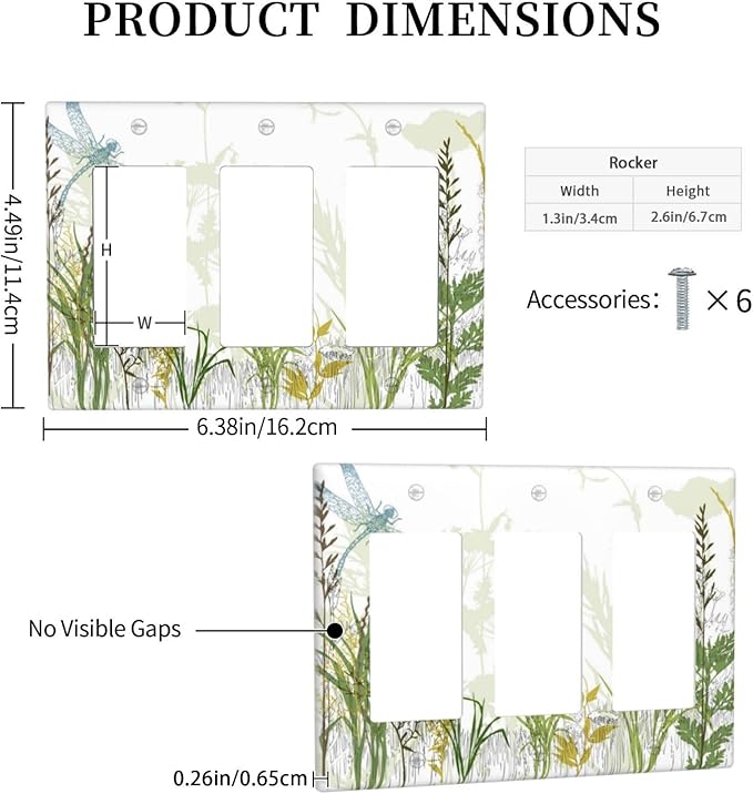 Wild Flower Dragonfly 3 Gang Rocker Light Switch Cover Plates Decorative Electric Outlet Covers Decorator Wall Switch Plate Receptacle Plug Covers 6.38 * 4.49 Inches