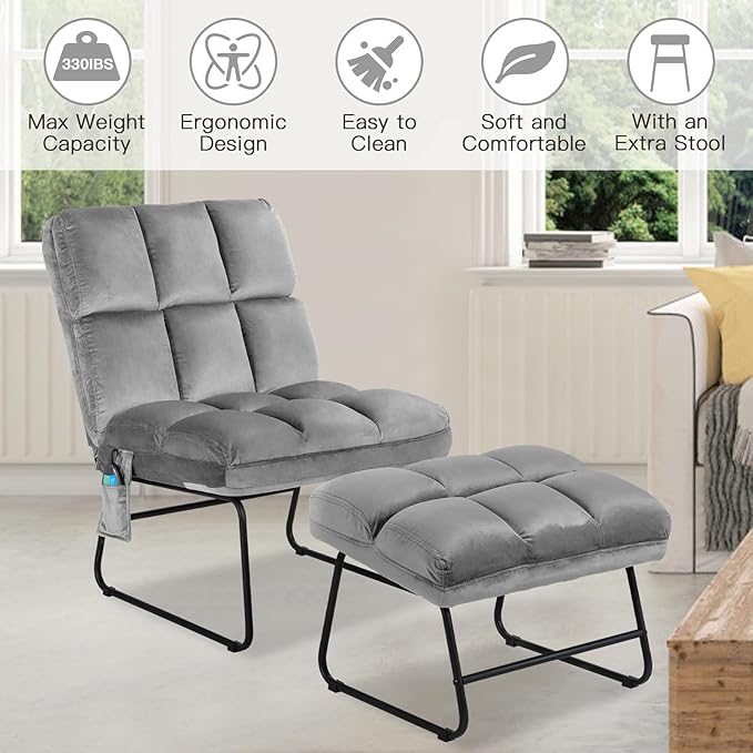 Giantex Massage Chair with Ottoman, 5 Vibration Modes & 4 Massage Motors, Velvet Fabric-Nice to Touch, Remote Control and Side Pocket, Electric Massage Sofa Couch for Living Room Bedroom