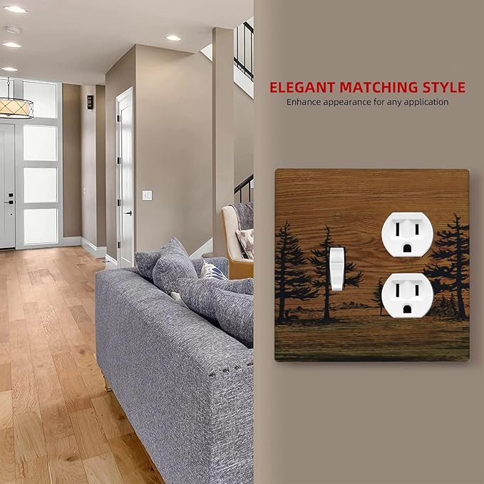 Decorative Outlet Covers Rustic Farmhouse Brown Board Pine Tree Wood Grain 2 Gang Duplex Light Switch Cover Plate Gfci Wall Plate Plug Switch Plate Covers for Bathroom Decor