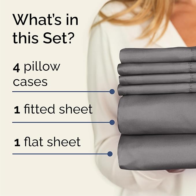 Cal King 6 Piece Sheet Set - Cooling & Breathable Bed Sheets - Hotel Luxury Bed Sheets for Women, Men, Kids & Teens - Deep Pocket Bedding w/Easy Fit - Soft & Wrinkle Free - Cal King Dark Grey Sheets