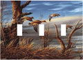 Hunting Flying Wild Ducks Triple Toggle Light Switch Cover Plate Decorative 3 Gang Wall Plate Cover Fall Lakeside Reed Wildlife Animal Mallard 3 Hole Device Electrical Switchplate for Bathroom