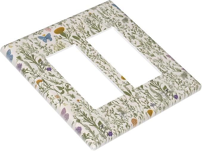 Floral Vintage Garden Plants Herbs Flower Botanical Outlet Covers Double Rocker Light Switch Covers Decorative Mustard Green 2 Gang Gfci Wall Plate Electrical Receptacle Switchplate Home Decor