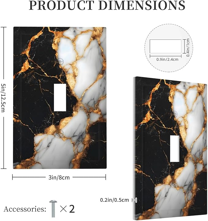 Decorative Light Switch Covers Black Gold Marble 1 Gang Light Switch Cover Plate Single Toggle Wall Plate Outlet Covers Wall Plate Dimmer Faceplate for Country Bathroom Bedroom Decor